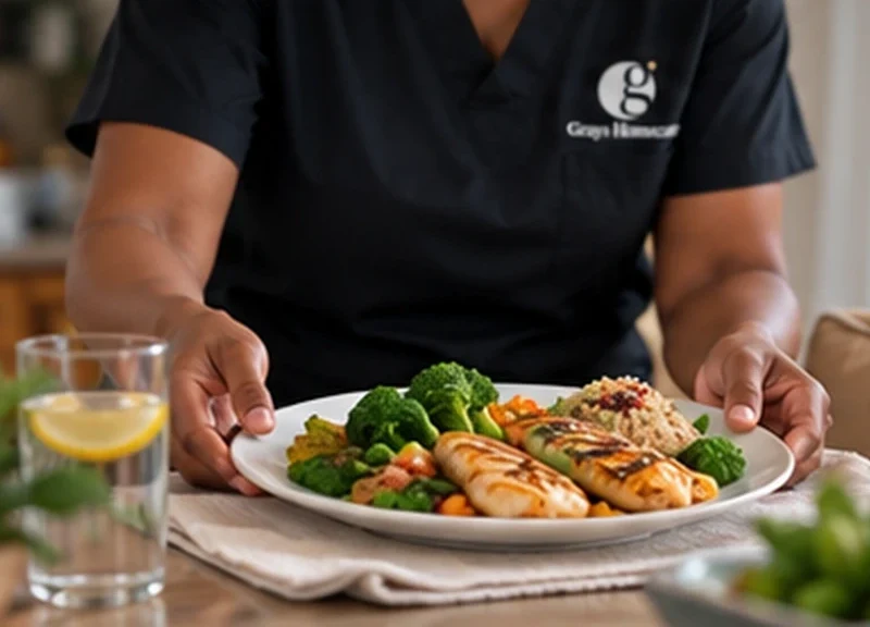 Caregiver preparing a meal for a client