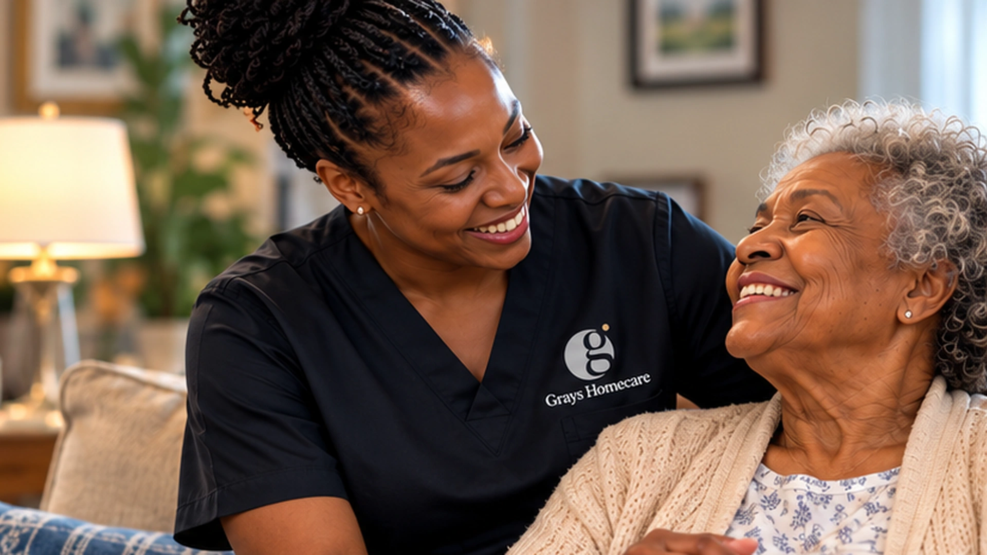 A Grays caregiver with a client at home